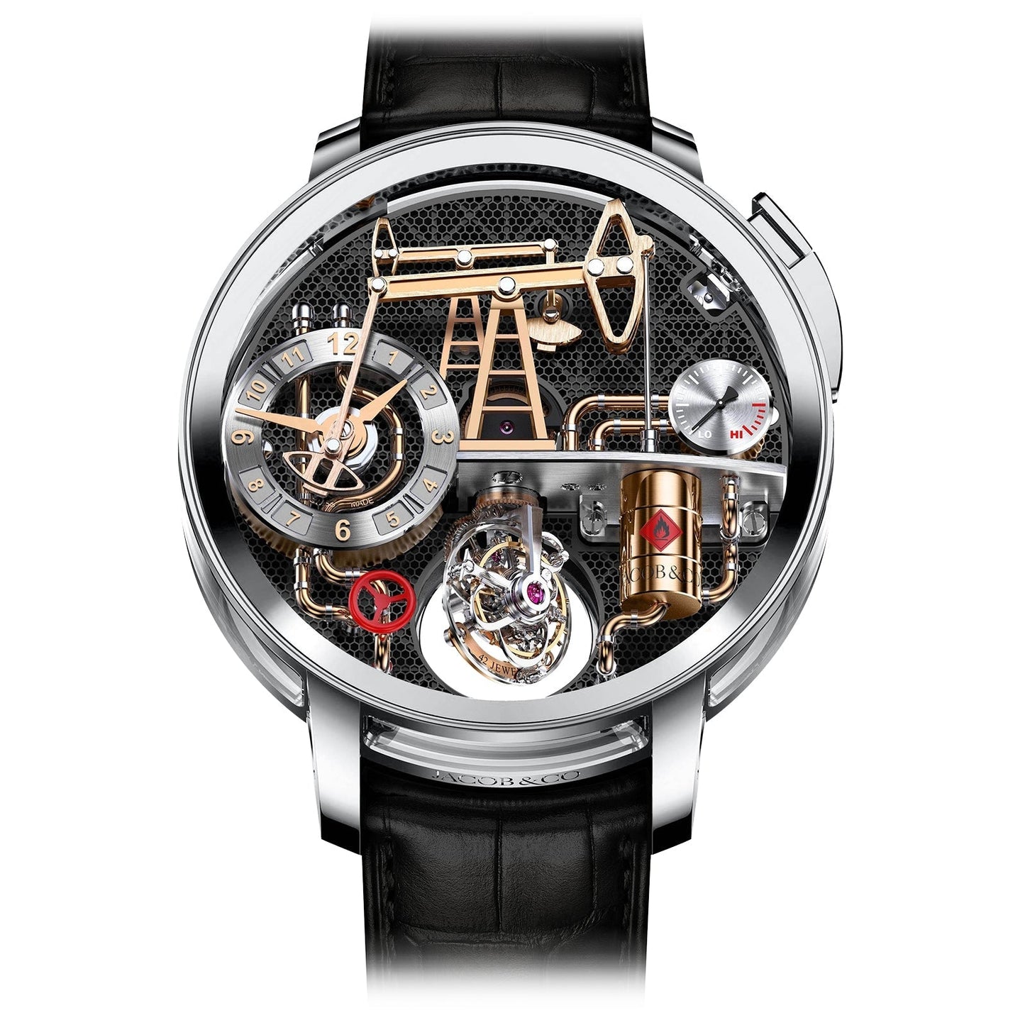 Jacob & Co. Savoir Faire Oil Pump – Black DLC Titanium Luxury Watch ساعة جاكوب آند كو سافوار فير مضخة النفط – فخامة التيتانيوم الأسود المطلي بـ DLC