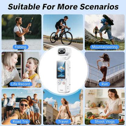 W&O Portable 2.5K Ultra HD Video Recorder with 180° Rotating Lens, Handheld Stabilizer Pocket Camera