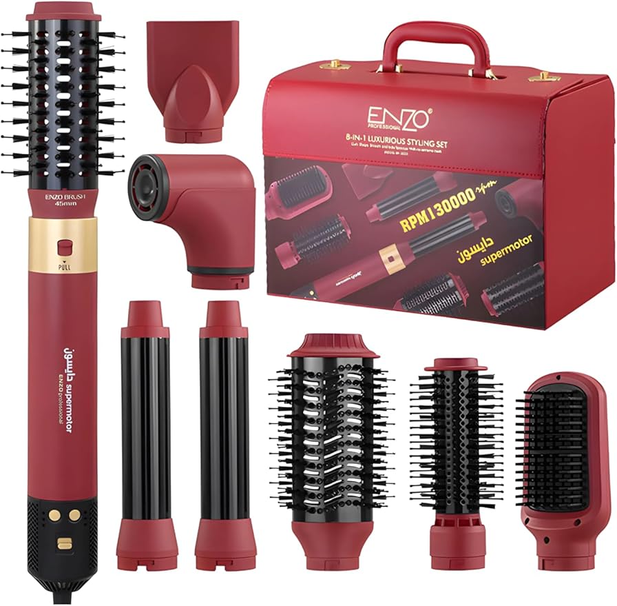 ENZO Professional 8-in-1 Hot Air Brush – فرشاة تصفيف الشعر متعددة الوظائف 1500W | Rose Gold