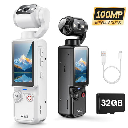 W&O Portable 2.5K Ultra HD Video Recorder with 180° Rotating Lens, Handheld Stabilizer Pocket Camera