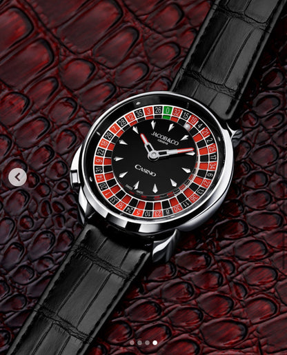 Luxury Casino Roulette Watch جاكوب ستايل – Premium Roulette Dial, Stainless Steel Case, Black Leather Strap