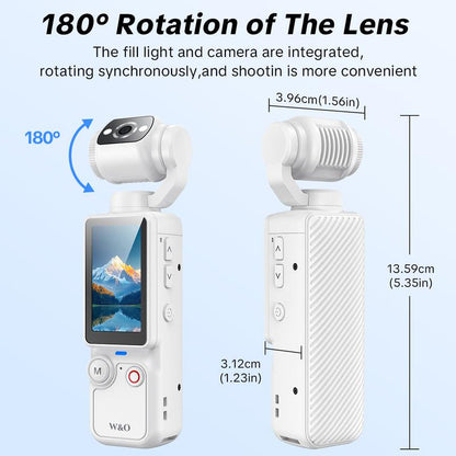 W&O Portable 2.5K Ultra HD Video Recorder with 180° Rotating Lens, Handheld Stabilizer Pocket Camera