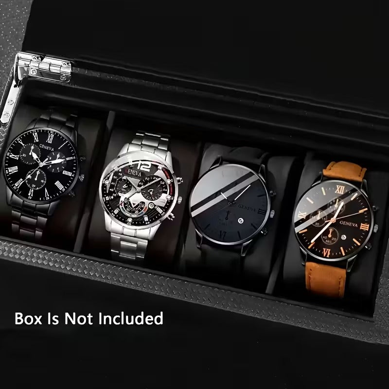 4-Piece Men's Fashion Watch Set, Quartz Sports Watch with Round Zinc Alloy Case