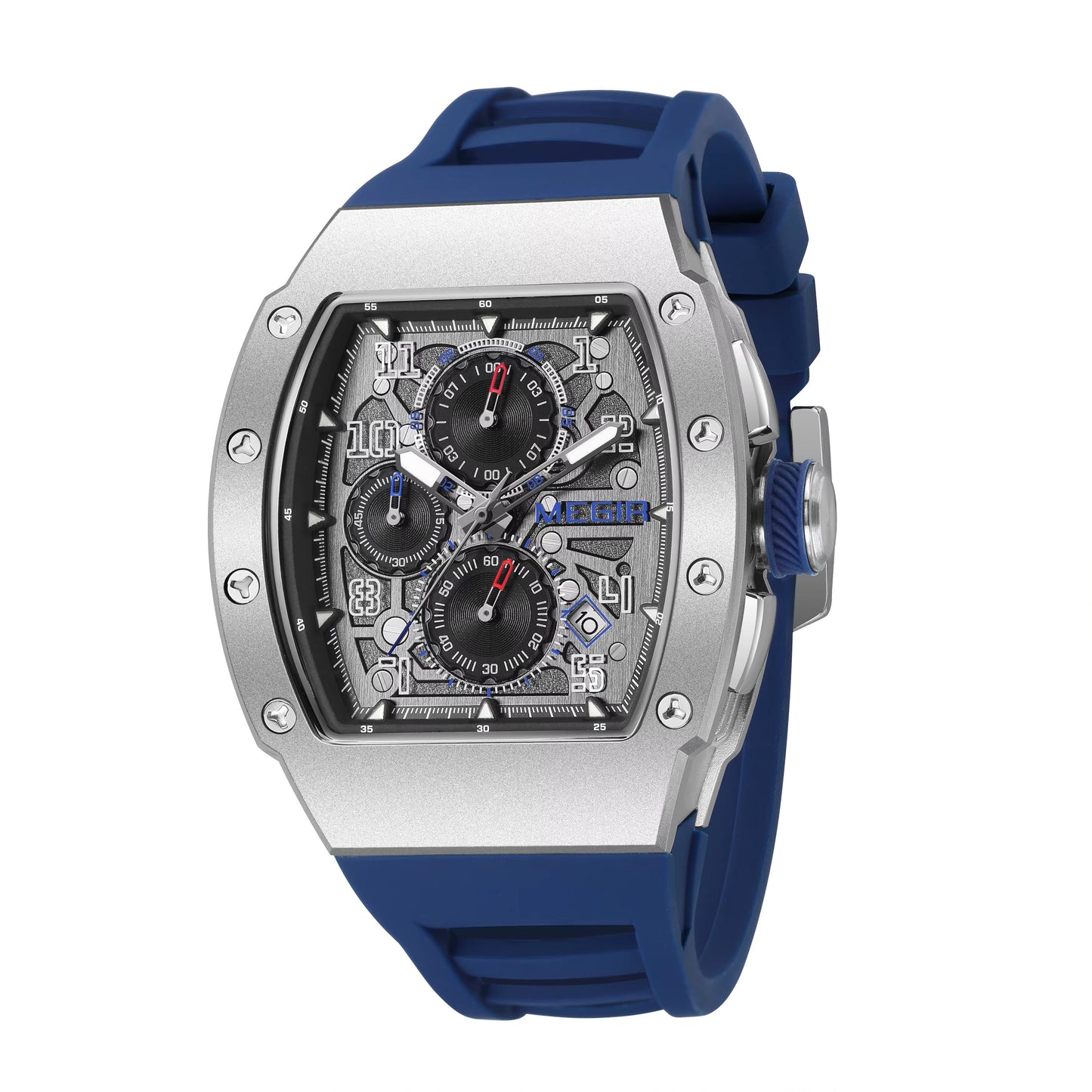 Megir 8411G Luxury Tonneau Men’s Quartz Watch with Auto Date & Sport Design