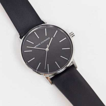 ⭐ Armani Exchange Classic Black Leather Analog Watch