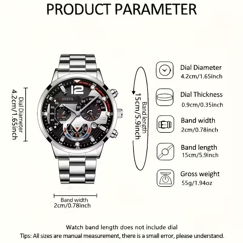 4-Piece Men's Fashion Watch Set, Quartz Sports Watch with Round Zinc Alloy Case