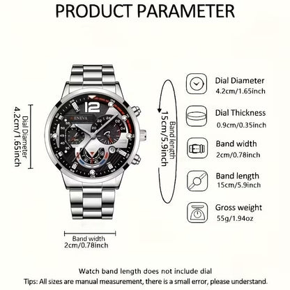 4-Piece Men's Fashion Watch Set, Quartz Sports Watch with Round Zinc Alloy Case
