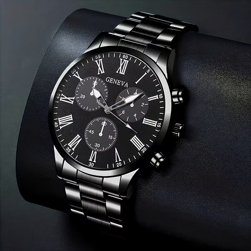 4-Piece Men's Fashion Watch Set, Quartz Sports Watch with Round Zinc Alloy Case
