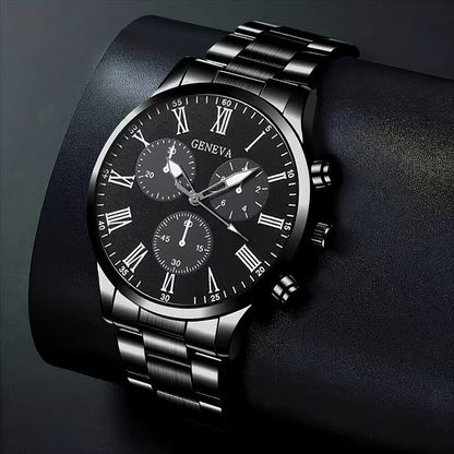 4-Piece Men's Fashion Watch Set, Quartz Sports Watch with Round Zinc Alloy Case