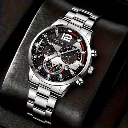 4-Piece Men's Fashion Watch Set, Quartz Sports Watch with Round Zinc Alloy Case