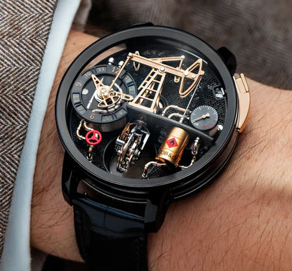 Jacob & Co. Savoir Faire Oil Pump – Black DLC Titanium Luxury Watch ساعة جاكوب آند كو سافوار فير مضخة النفط – فخامة التيتانيوم الأسود المطلي بـ DLC