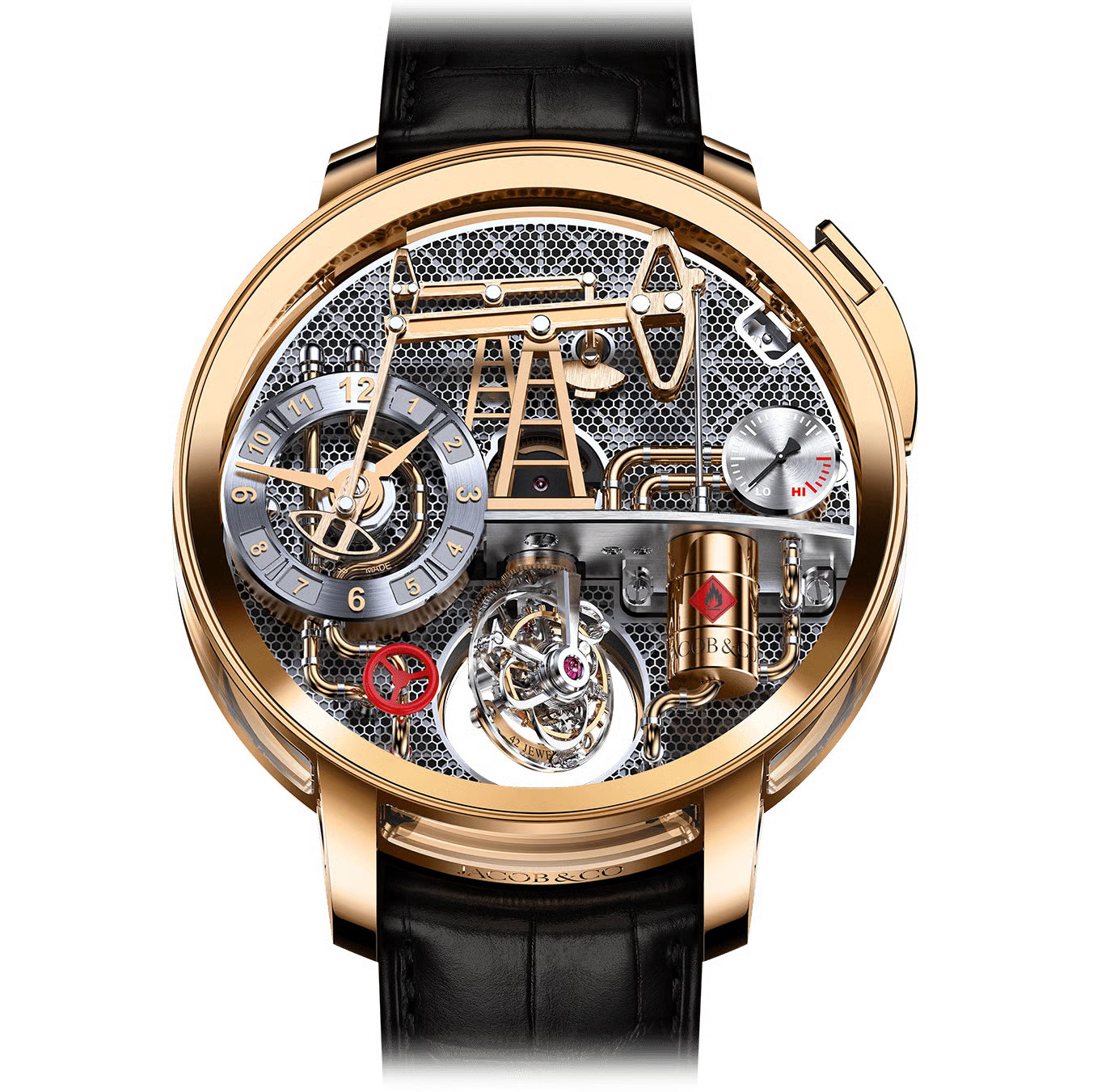 Jacob & Co. Savoir Faire Oil Pump – Black DLC Titanium Luxury Watch ساعة جاكوب آند كو سافوار فير مضخة النفط – فخامة التيتانيوم الأسود المطلي بـ DLC